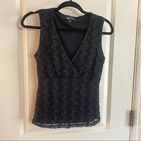 Vintage AB Studio 90s Vibes Wavy Embroidered Cross Front Tank Top Blouse - Picture 1 of 6